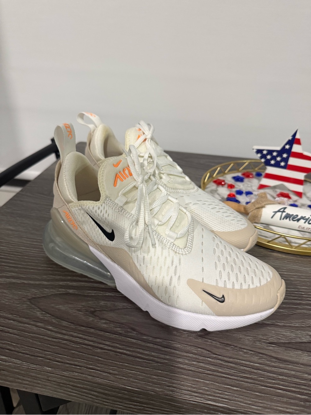 Nike Sneakers in Cream, Beige & Black with Orange Accents